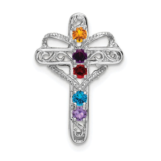 14k White Gold Synthetic Mother's Cross Pendant