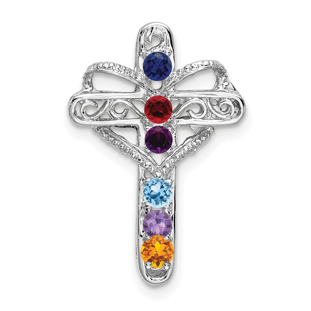 14k White Gold Genuine Mother's Cross Pendant