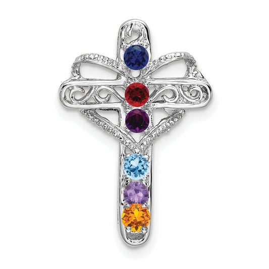 14k White Gold Genuine Mother's Cross Pendant