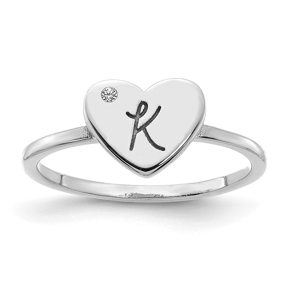 10k white gold initial heart with real diamond signet ring 10xnr125w