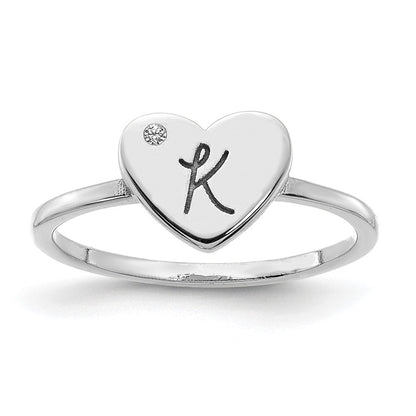 10k white gold initial heart with real diamond signet ring 10xnr125w