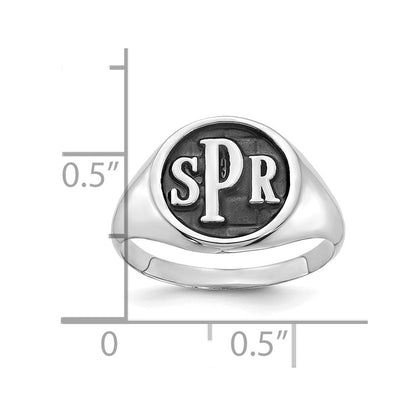 10k white gold polished with antiqued background monogram signet ring 10xnr47w