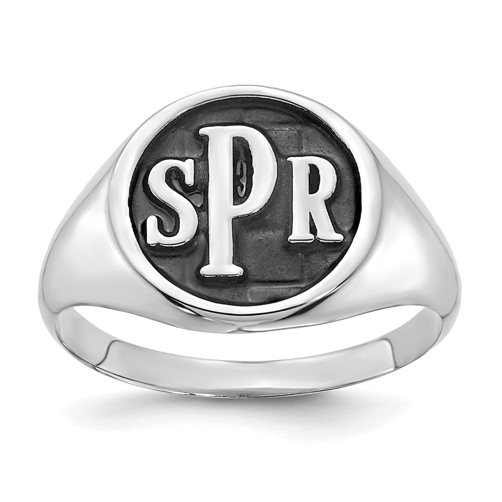 10k white gold polished with antiqued background monogram signet ring 10xnr47w