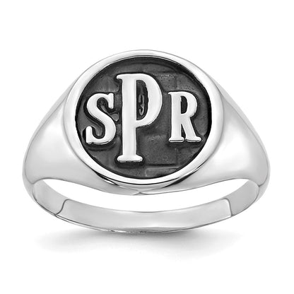 10k white gold polished with antiqued background monogram signet ring 10xnr47w