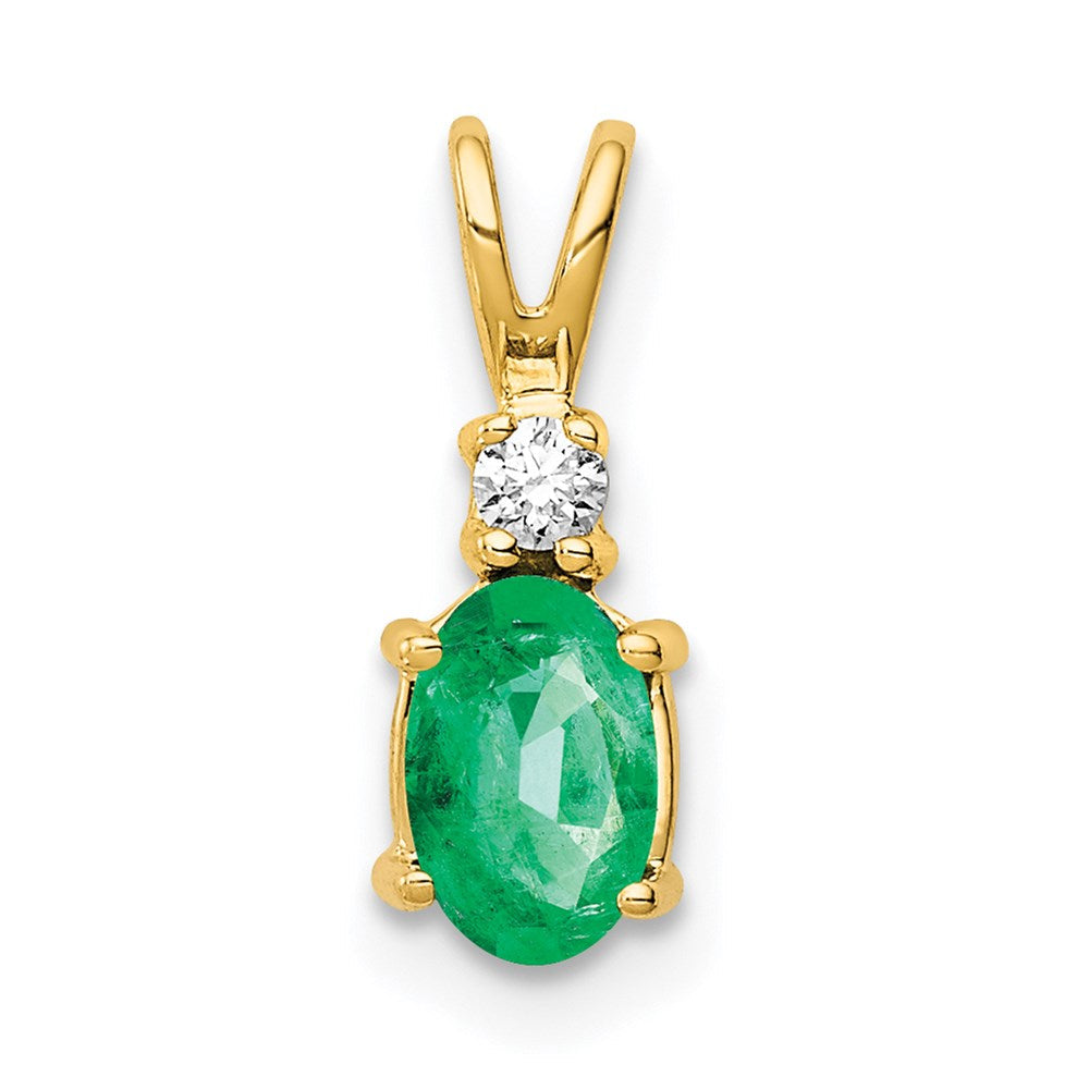 14k yellow gold 6x4mm oval emerald a real diamond pendant xp1002e a