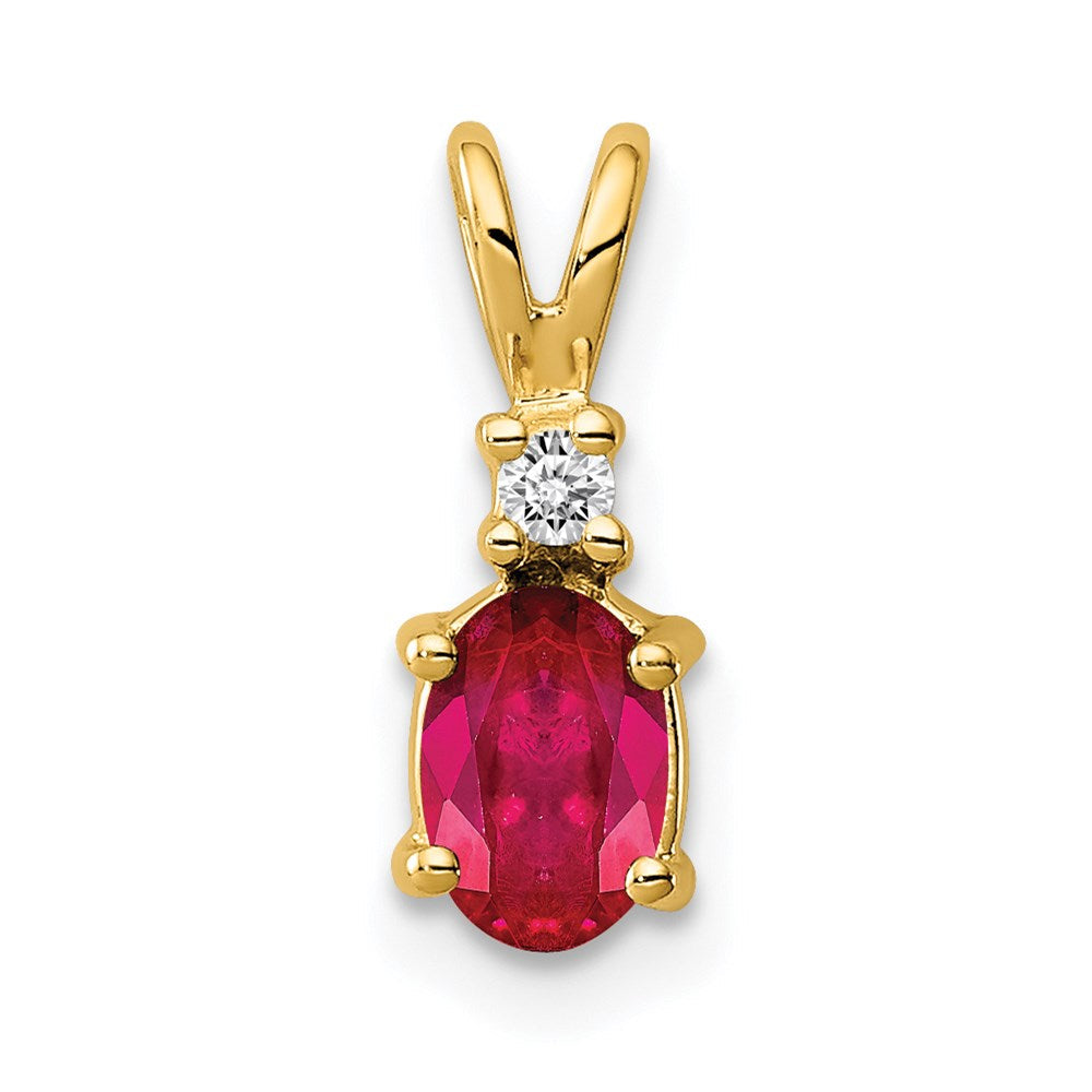 14k 6x4mm Oval Ruby Natural Diamond Pendant