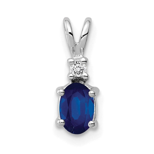 14k White Gold 6x4mm Oval Sapphire Natural Diamond Pendant
