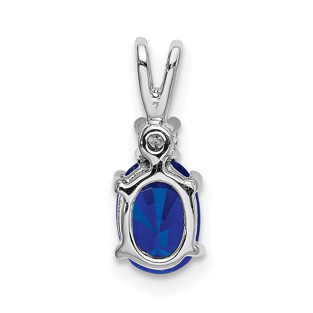 14k White Gold 7x5mm Oval Sapphire AA Diamond pendant