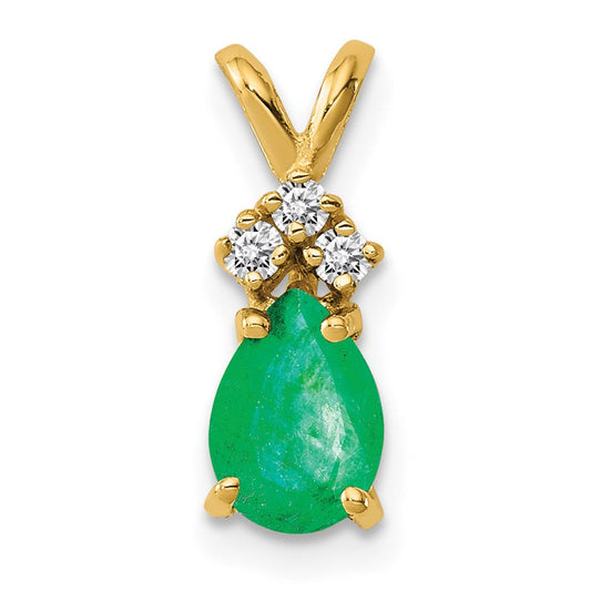 14k yellow gold 7x5mm pear emerald vs real diamond pendant xp1012e vs