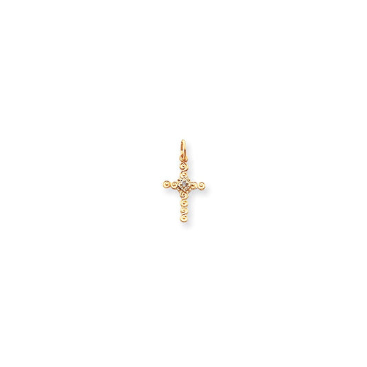 14k yellow gold small aa real diamond cross charm xp101aa