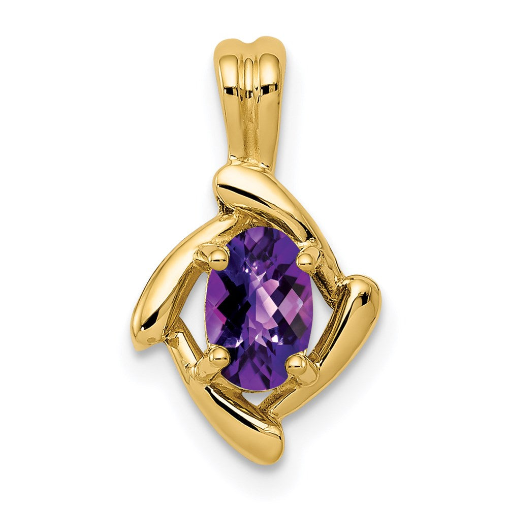 14k yellow gold 6x4mm oval amethyst checker pendant xp1657ac