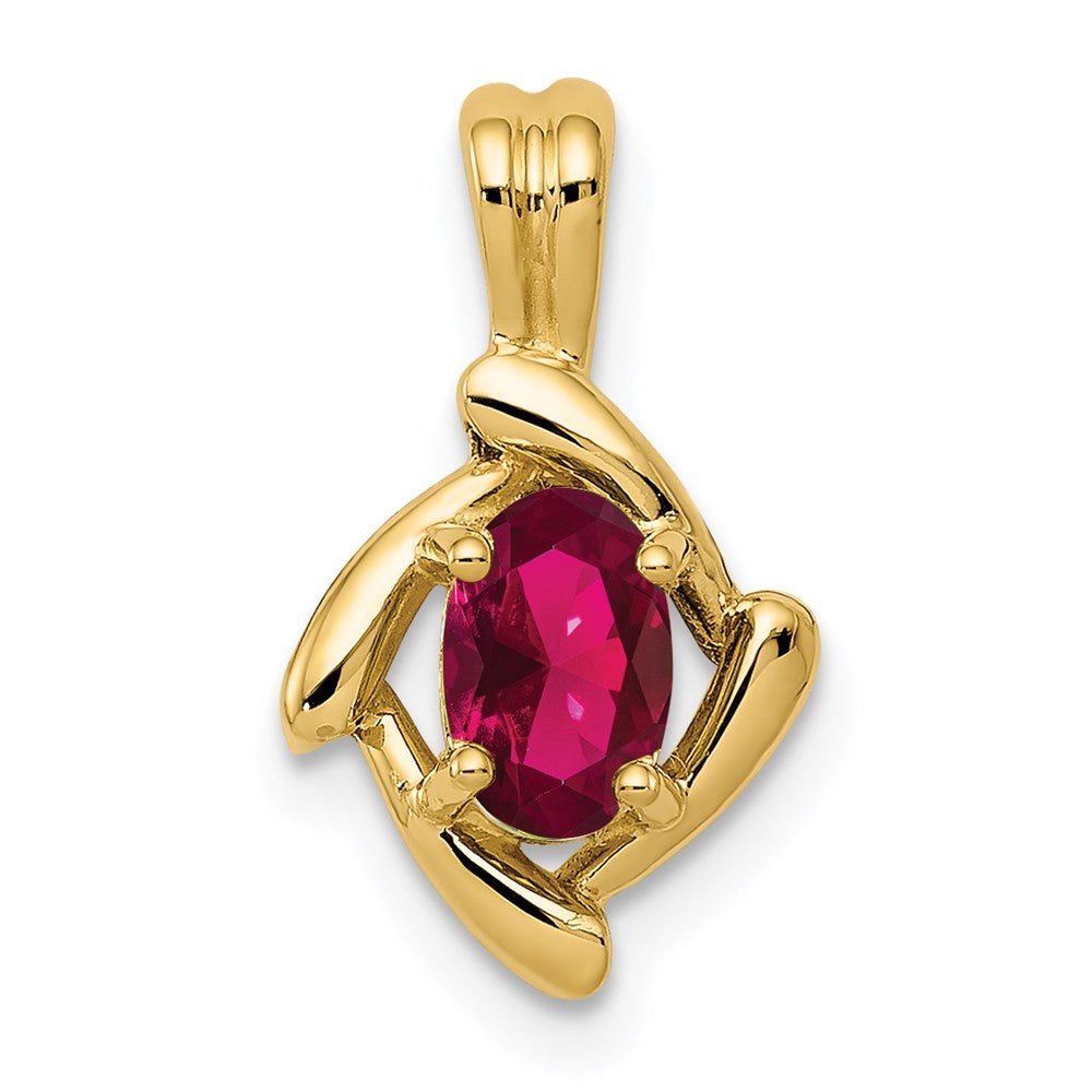 14k yellow gold 6x4mm oval created ruby pendant xp1657cr