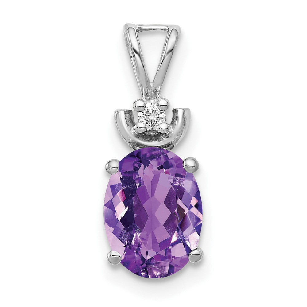 14k White Gold 8x6mm Oval Amethyst AAA Diamond Pendant