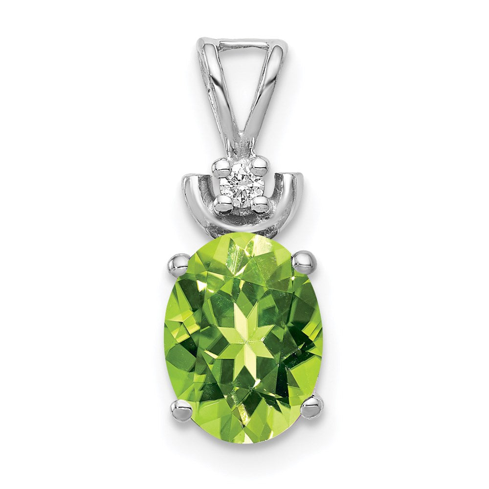14k White Gold 8x6mm Oval Peridot Natural Diamond Pendant