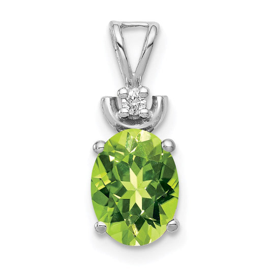 14k White Gold 8x6mm Oval Peridot Natural Diamond Pendant