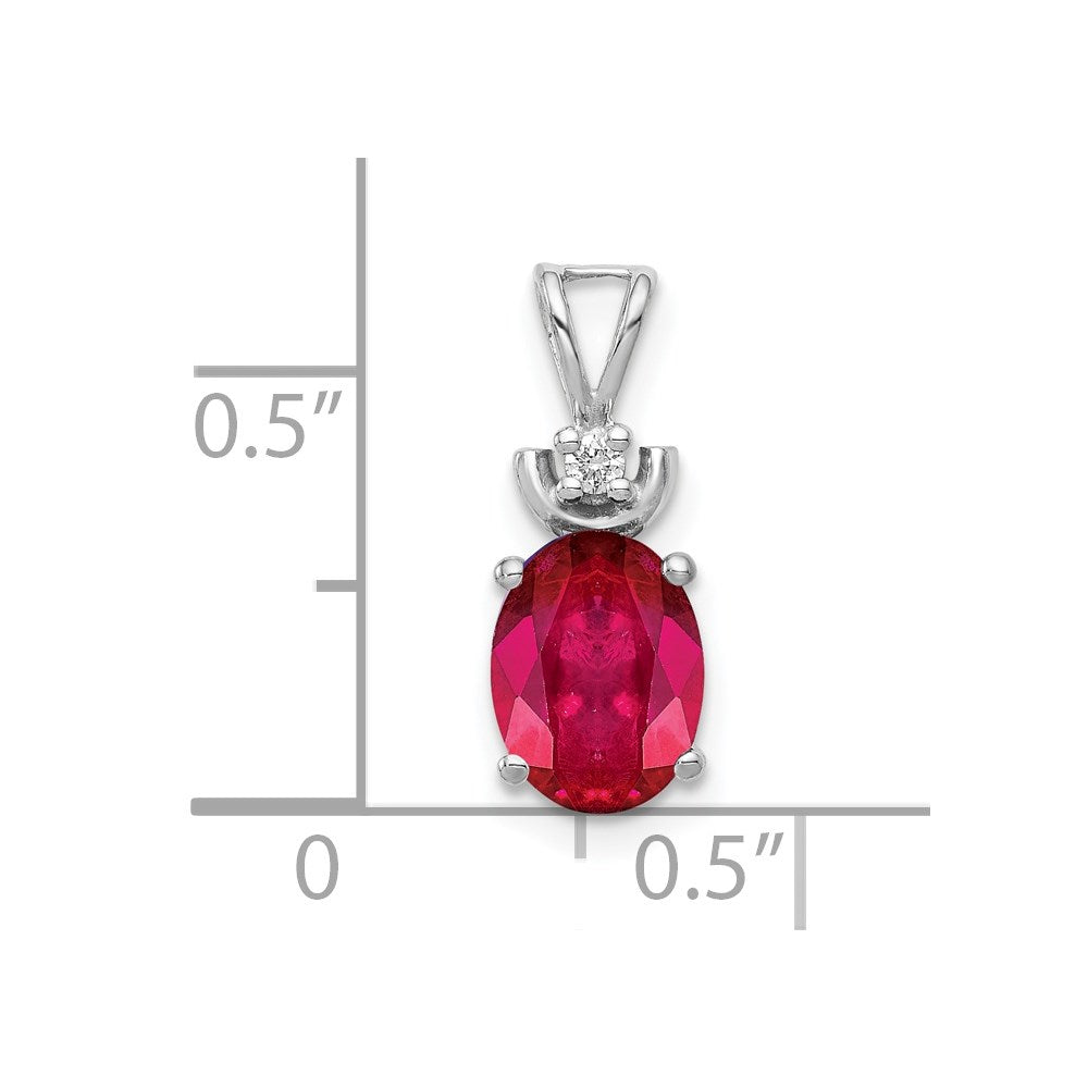 14k White Gold 8x6mm Oval Ruby VS Diamond Pendant