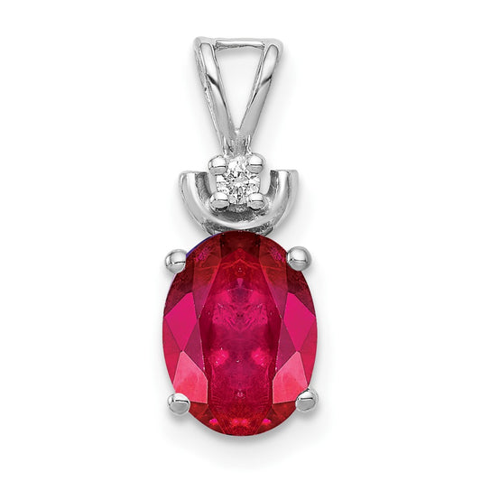 14k White Gold 8x6mm Oval Ruby AA Diamond Pendant
