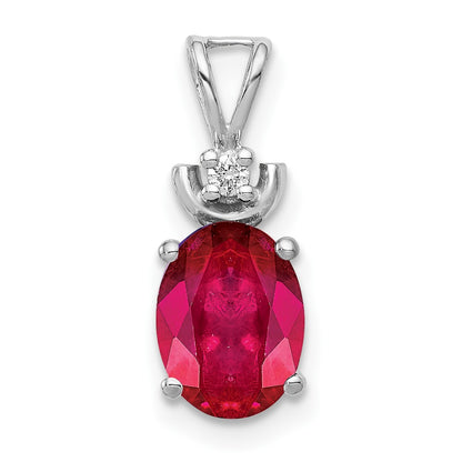14k White Gold 8x6mm Oval Ruby VS Diamond Pendant