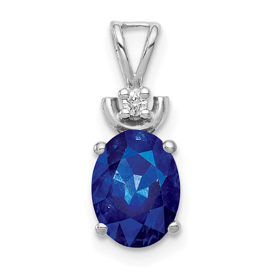 14k White Gold 8x6mm Oval Sapphire AAA Diamond Pendant