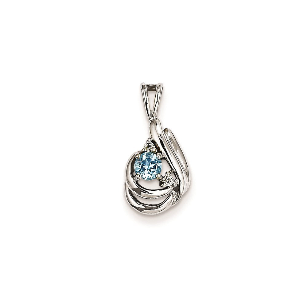 14k white gold 4mm blue topaz aa real diamond pendant xp1660bt aa