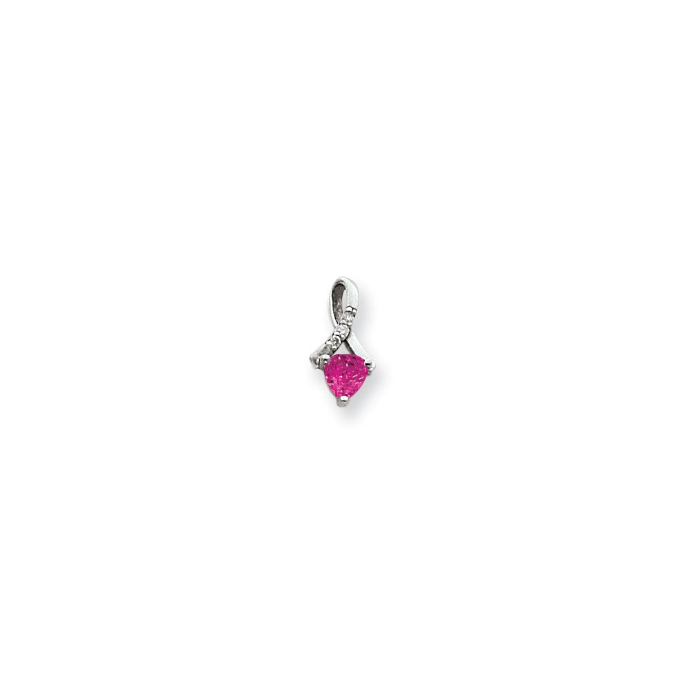 14k White Gold 5mm Pink Tourmaline A Diamond pendant