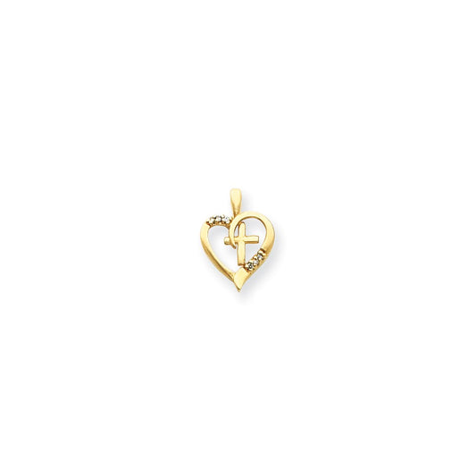 14k AA Diamond Heart and Cross Pendant