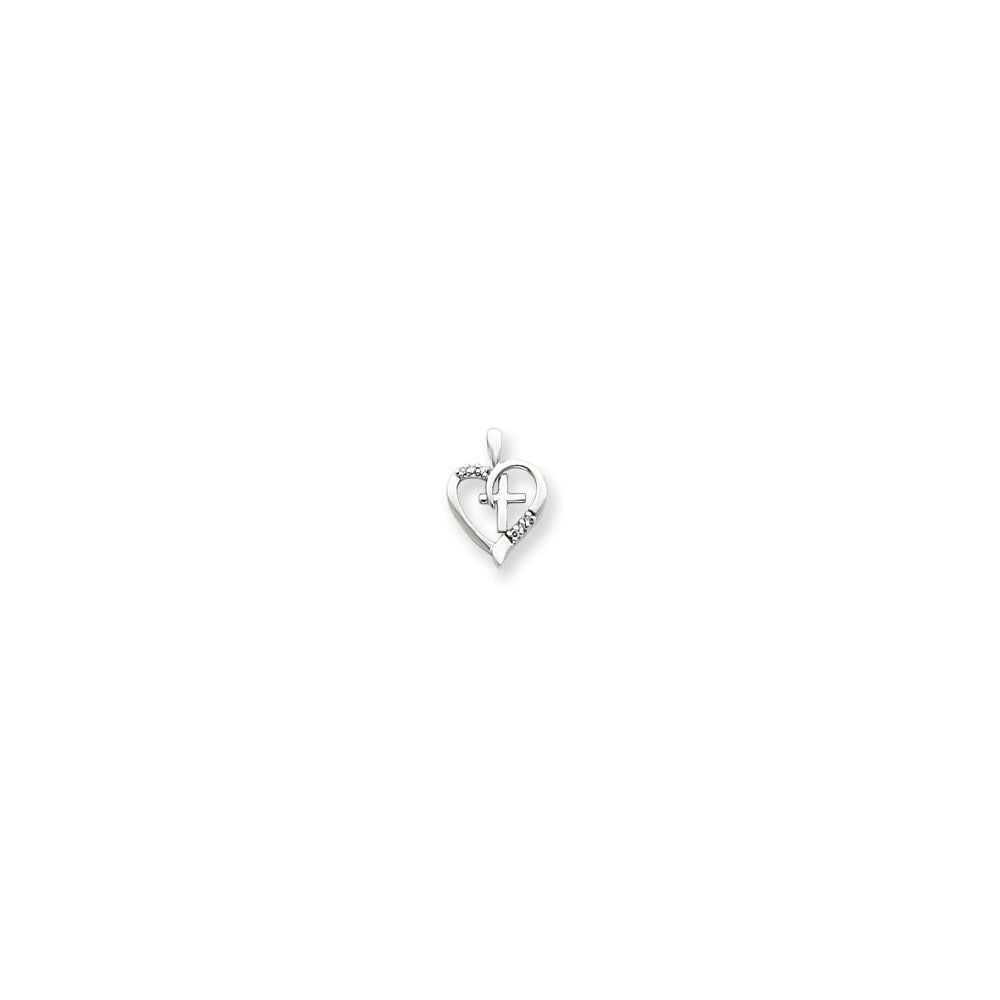 14k White Gold A Diamond Heart and Cross Pendant
