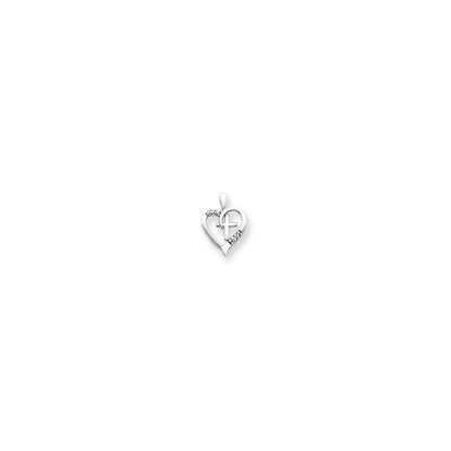 14k White Gold A Diamond Heart and Cross Pendant