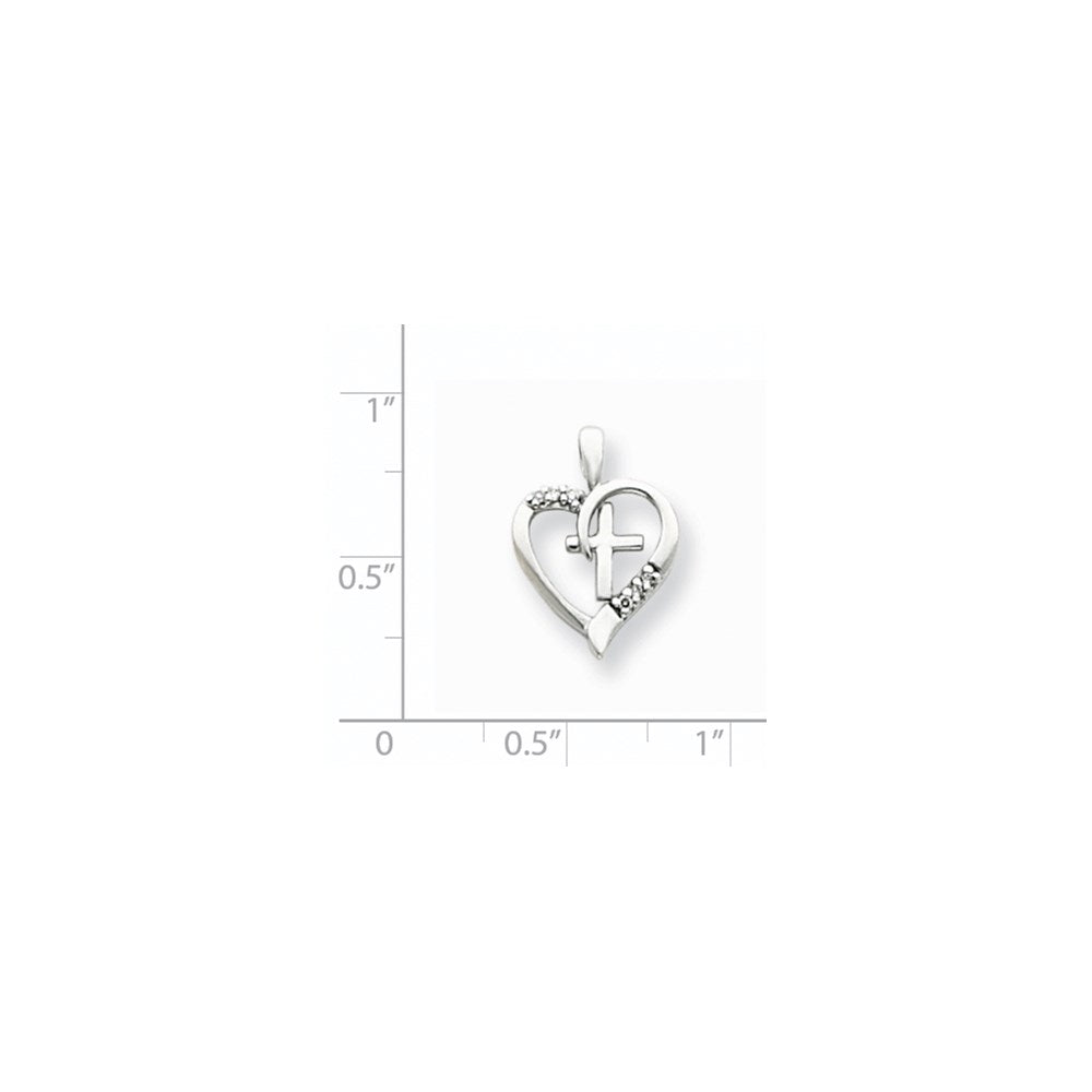 14k White Gold AA Diamond Heart and Cross Pendant