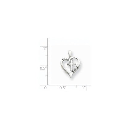 14k White Gold AA Diamond Heart and Cross Pendant