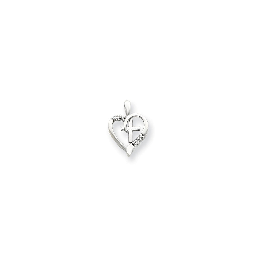 14k White Gold VS Diamond Heart and Cross Pendant
