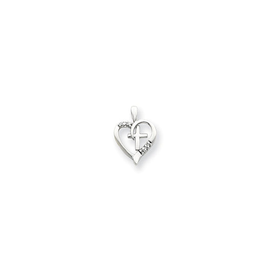 14k White Gold VS Diamond Heart and Cross Pendant