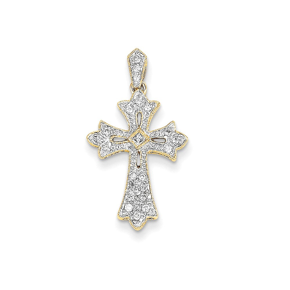 14k yellow gold filigree real diamond cross pendant xp176aa