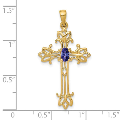 14k Yellow Gold 5x3mm Oval Tanzanite cross pendant