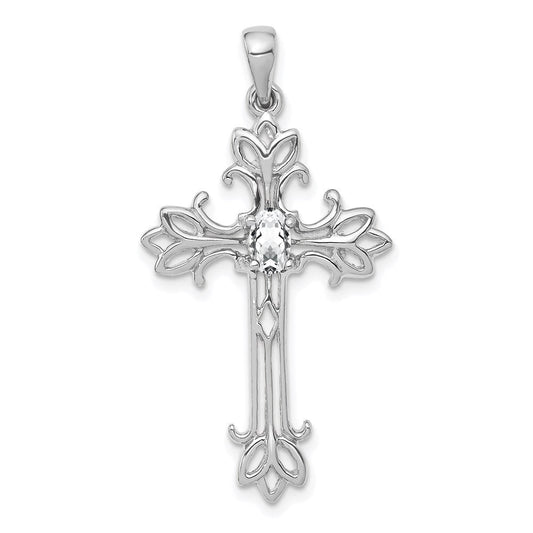 14k White Gold 5x3mm Oval Cubic Zirconia cross Pendant