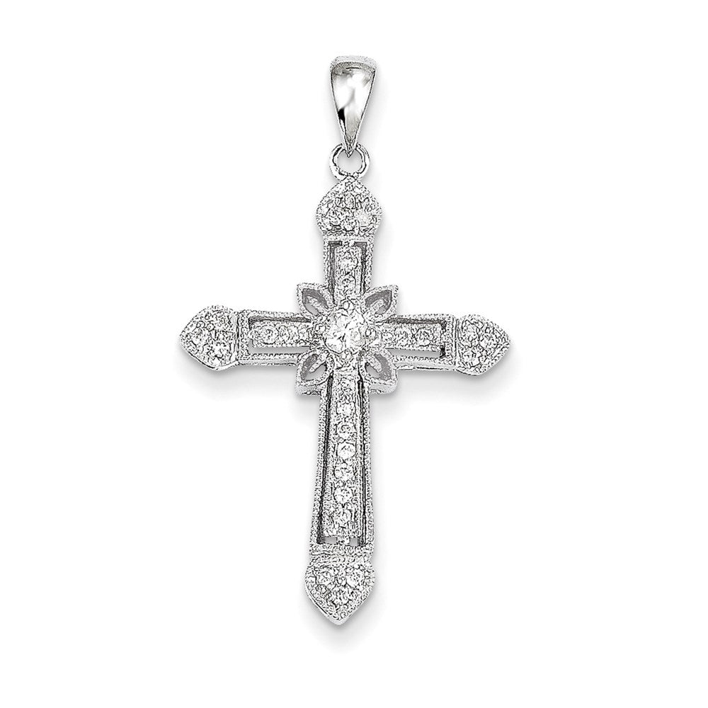 14k white gold filigree real diamond cross pendant xp183aa