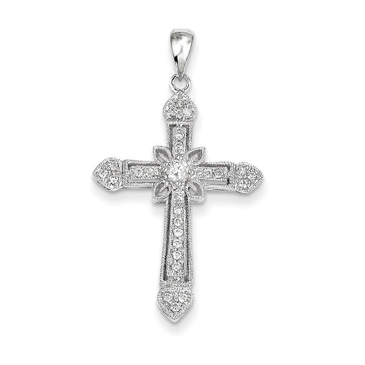 14k white gold filigree real diamond cross pendant xp183aa