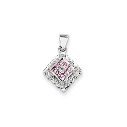 14k white gold real diamond and pink sapphire pendant xp2102aa