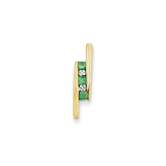 14k yellow gold real diamond and emerald pendant xp2109aa