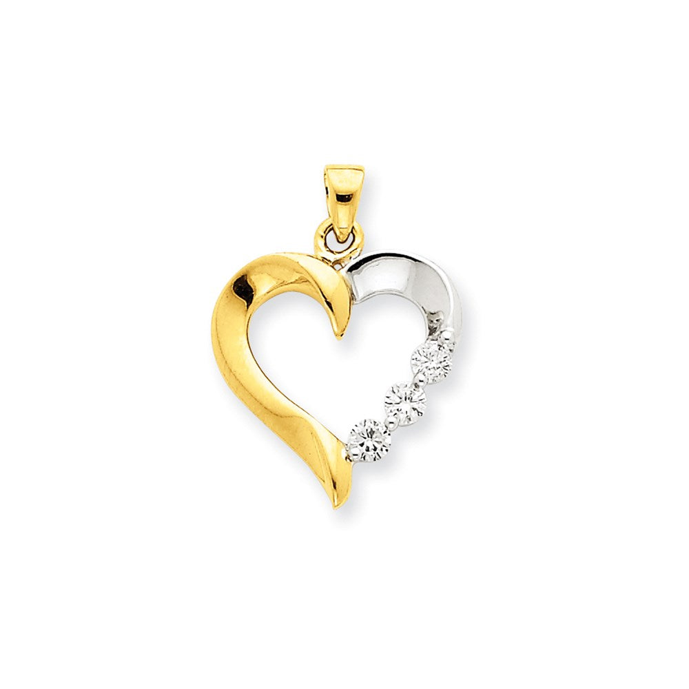 14k yellow gold two tone three stone real diamond heart pendant xp2177aa