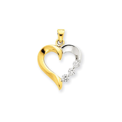 14k yellow gold two tone three stone real diamond heart pendant xp2177aa