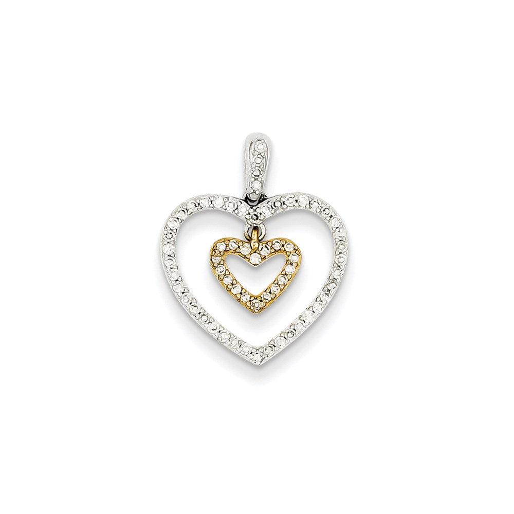 14k yellow gold two tone real diamond heart within a heart pendant xp2316aa