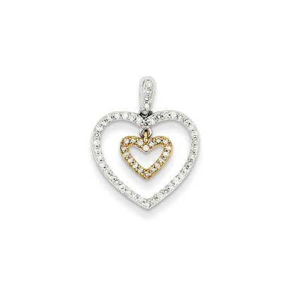 14k yellow gold two tone real diamond heart within a heart pendant xp2316aa