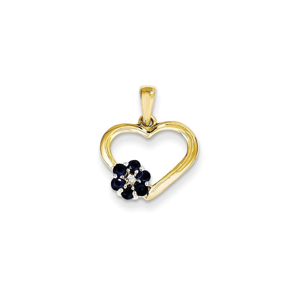 14k yellow gold real diamond and sapphire heart pendant xp2351s aa