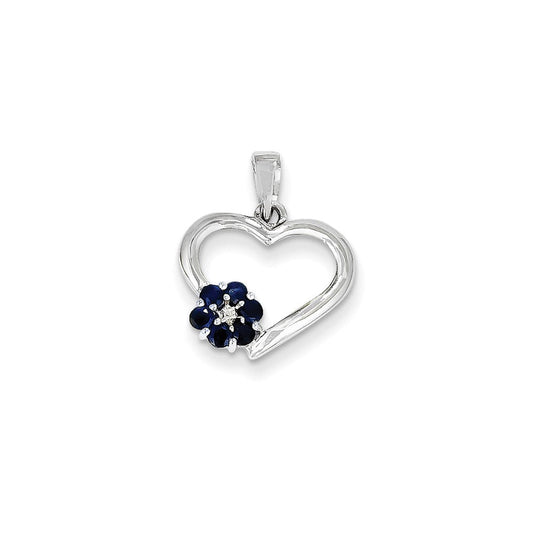 14k white gold real diamond and sapphire heart pendant xp2352s aa