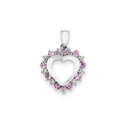 14k white gold real diamond and pink sapphire heart pendant xp2357sp aa