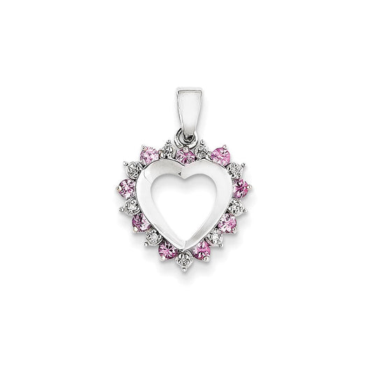 14k white gold real diamond and pink sapphire heart pendant xp2357sp aa