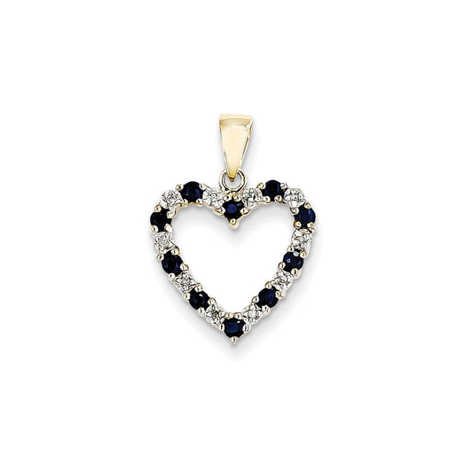 14k yellow gold real diamond and sapphire heart pendant xp2360s aa