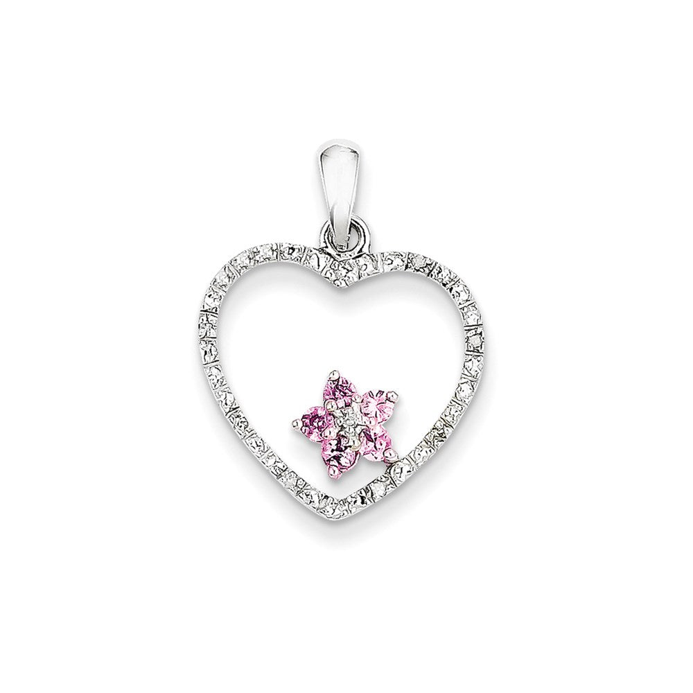14k white gold real diamond pink sapphire heart pendant xp2370sp aa