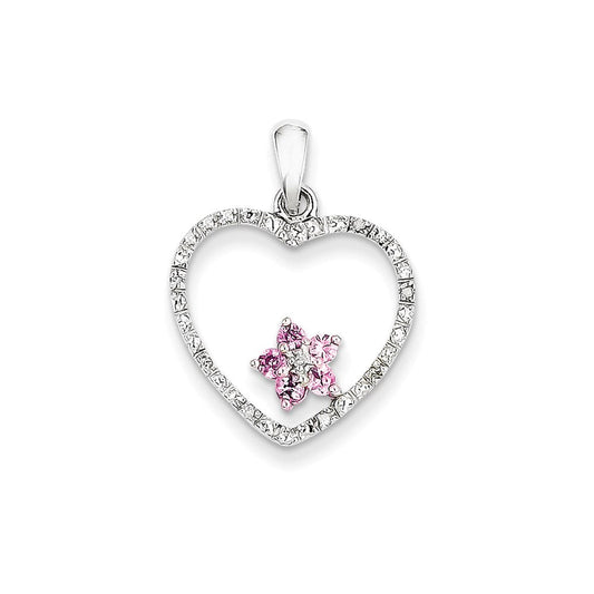 14k white gold real diamond pink sapphire heart pendant xp2370sp aa